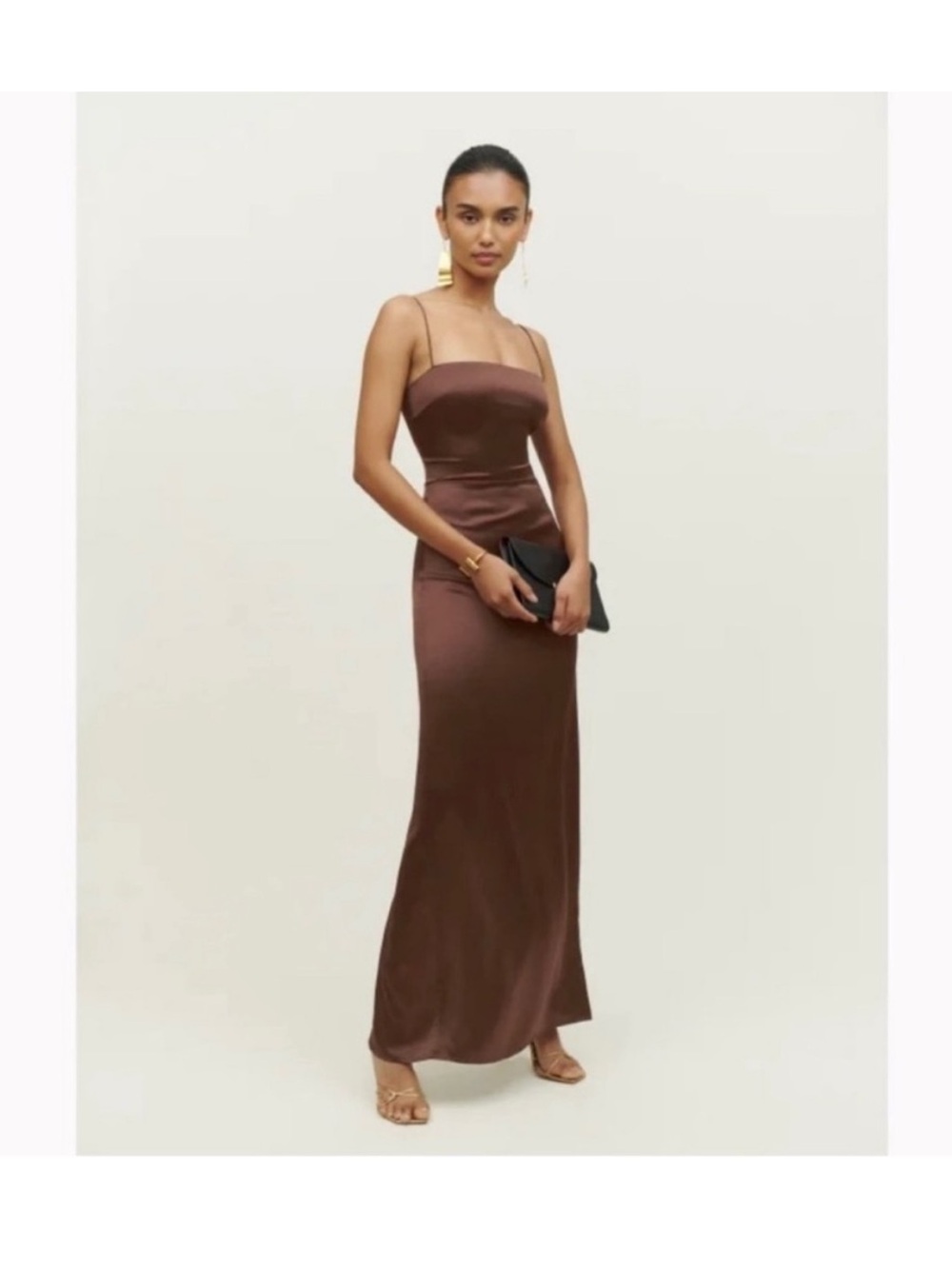 Reformation Frankie Silk Dress Brown Maxi Dress